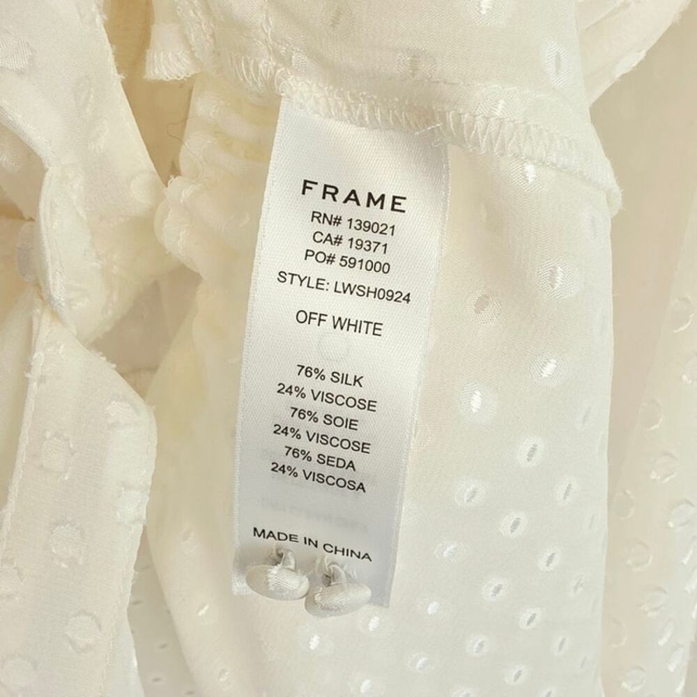 FRAME Button UP Blouse XL Off White Swiss Dot Silk Blend Sheer Boho Romantic - Picture 11 of 14
